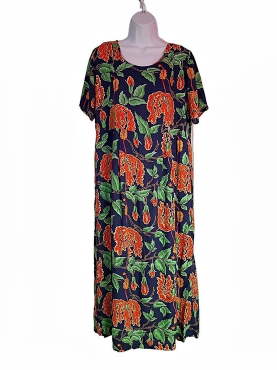 reyn spooner Dresses & Skirts - Vintage Reyn Spooner Floral Midi Dress in Blue & Orange Size Medium